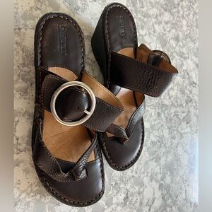 Born Dark Brown Leather Sandals with Silver Buckle size 9